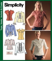 4077 SIMPLICITY BUTTON PRETTY BLOUSES SLEEVES OR NOT, JABOT PATTERN 6-14,14-22 CHOICE